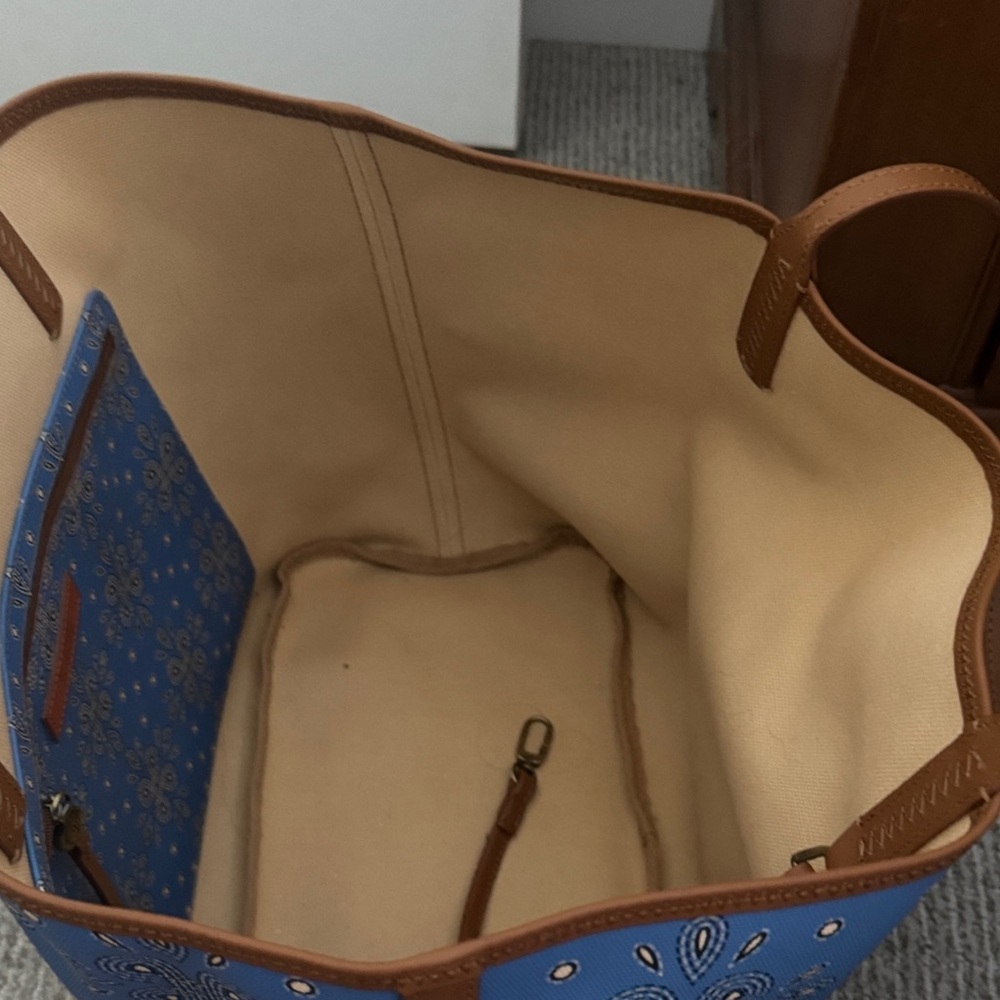 Blue Floral Tote Bag with Brown Straps by HOBO - Picture 4 of 5
